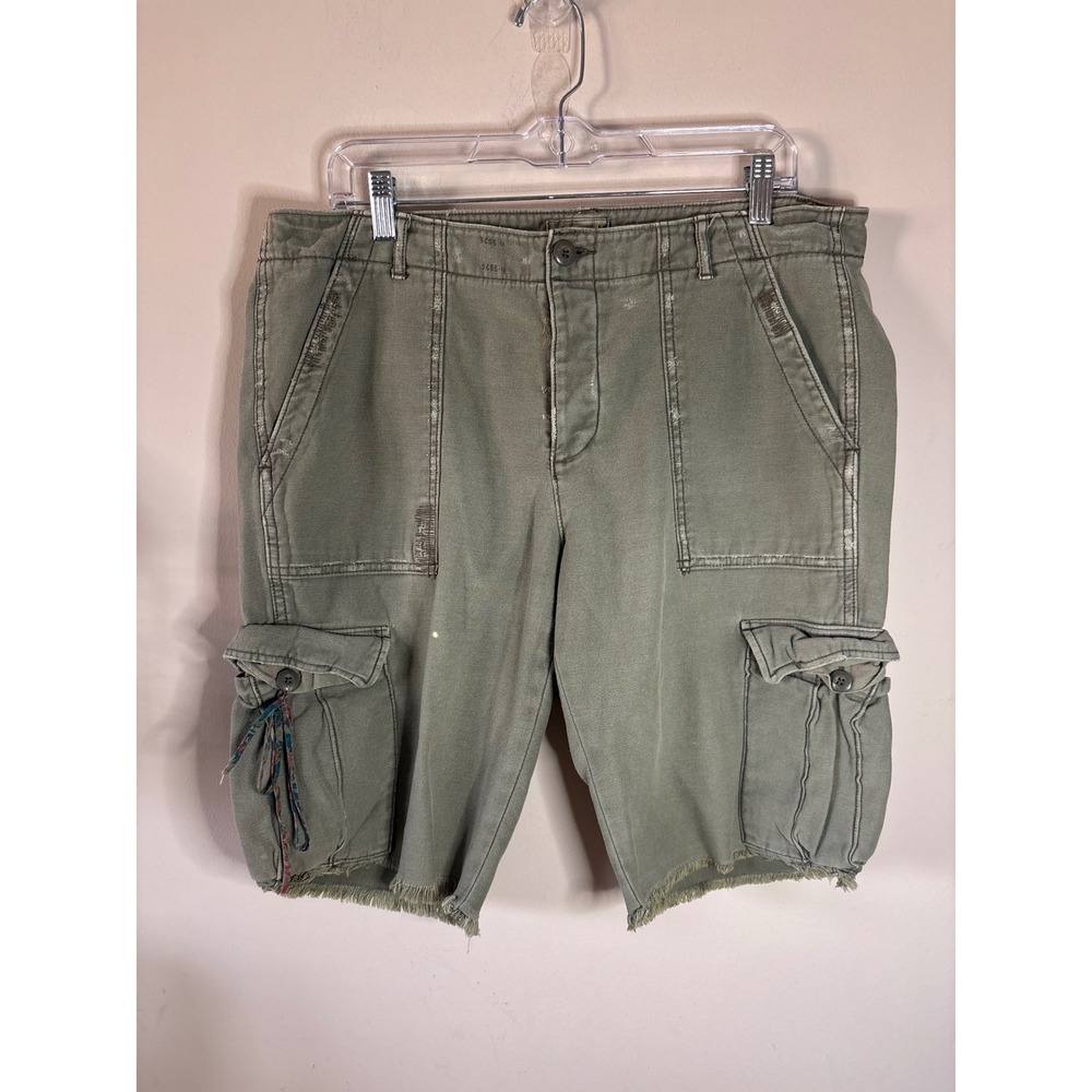 American Eagle Olive Green Cargo Shorts Women Frayed Hem Floral Ties Utility - Picture 3 of 10